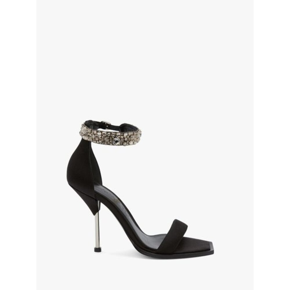 Alexander McQueen Embroidered Double Strap Sandal in Black/silver Size 38.5
